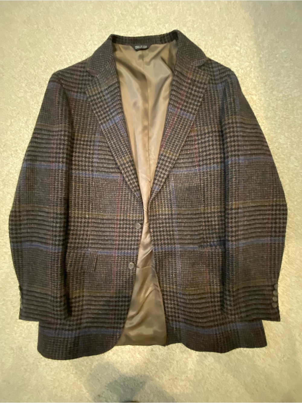 Ralph Lauren Dark Brown Plaid Wool Sport Coat with Subtle Blue & Red Windowpane